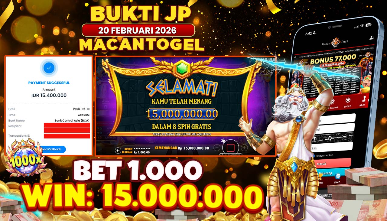 MACANTOGEL JACKPOT PERMAINAN SLOT PRAGMATIC PLAY GATES OF OLYMPUS 1000 Rp.15.000.000,- LUNAS