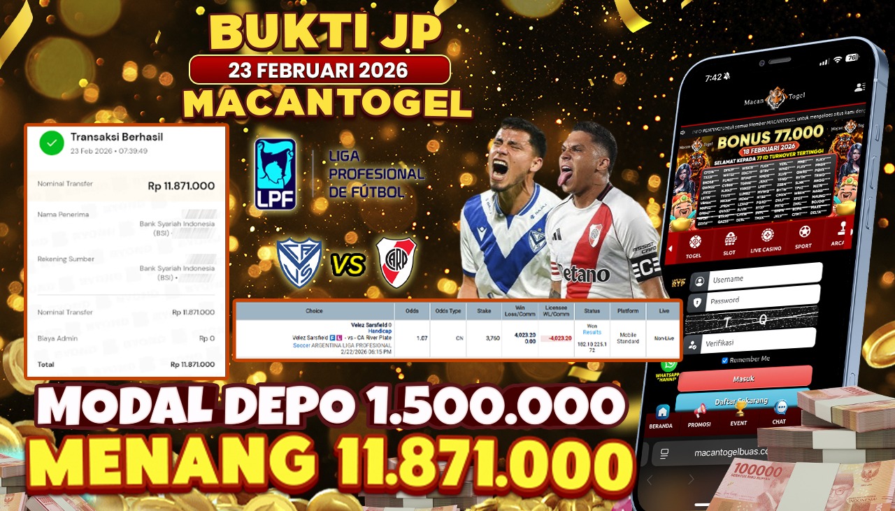 MACANTOGEL JACKPOT PERMAINAN SPORTSBOOK SBO SOCCER Rp.11.871.000,- LUNAS