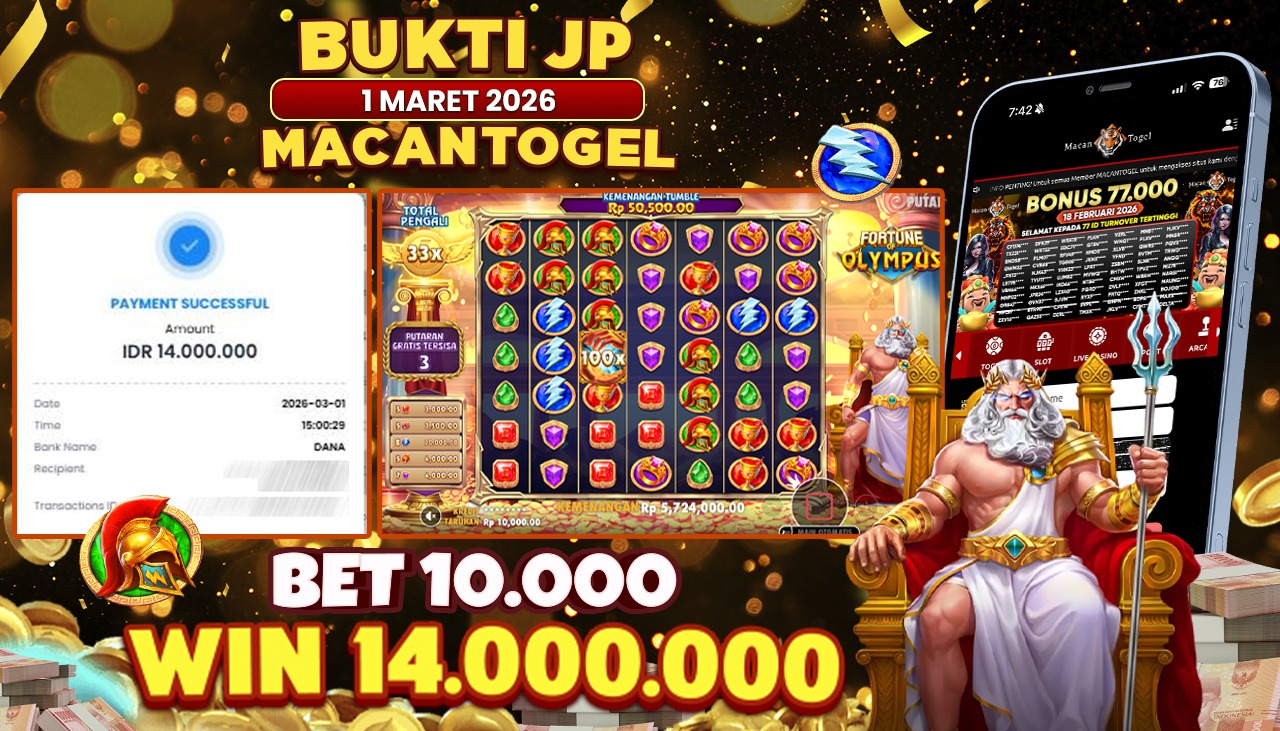 MACANTOGEL JACKPOT PERMAINAN SLOT PRAGMATIC PLAY FORTUNE OF OLYMPUS Rp.14.000.000,- LUNAS