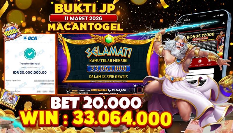 MACANTOGEL JACKPOT PERMAINAN SLOT PRAGMATIC PLAY GATES OF OLYMPUS 1000 Rp.33.064.000,- LUNAS