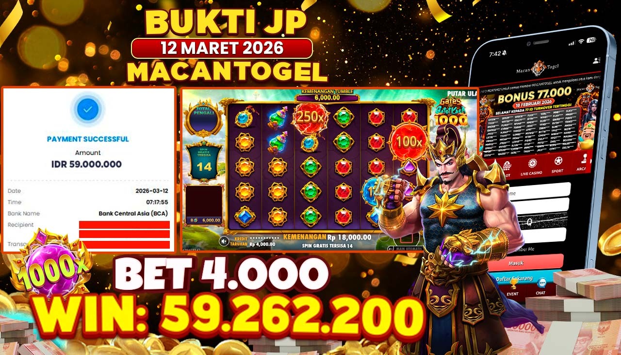 MACANTOGEL JACKPOT PERMAINAN SLOT PRAGMATIC PLAY GATES OF GATOT KACA 1000 Rp.59.262.200,- LUNAS