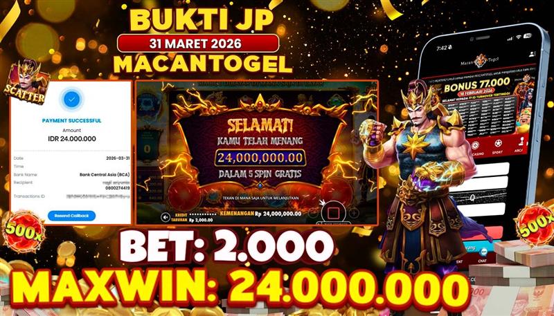 MACANTOGEL JACKPOT PERMAINAN SLOT PRAGMATIC PLAY GATES OF GATOT KACA 1000 Rp.24.000.000,- LUNAS