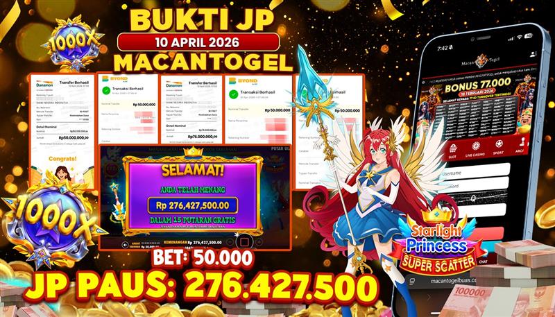 MACANTOGEL JACKPOT PERMAINAN SLOT PRAGMATIC PLAY STARLIGHT PRINCESS SUPER SCATTER Rp.276.427.500,- LUNAS