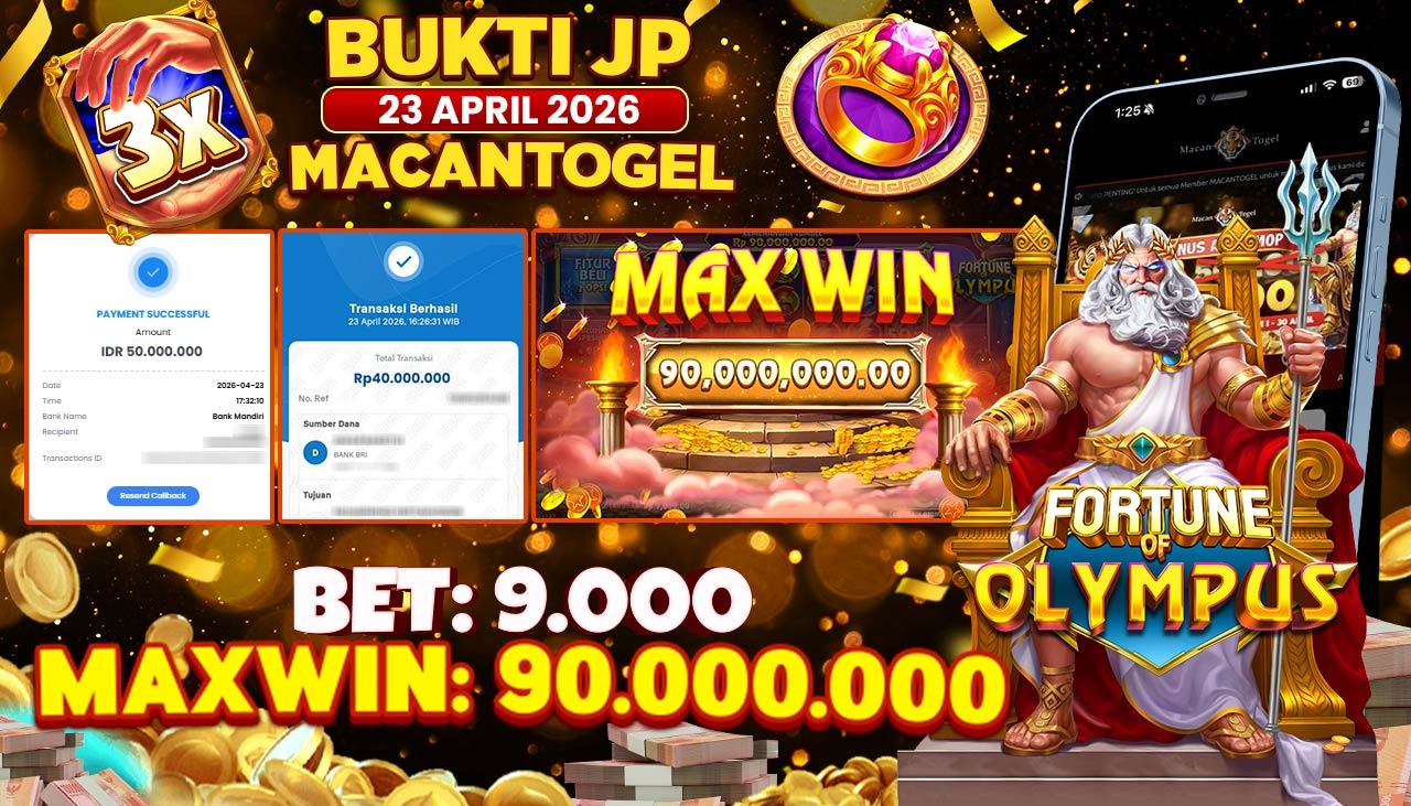 MACANTOGEL JACKPOT PERMAINAN SLOT PRAGMATIC PLAY FORTUNE OF OLYMPUS Rp.90.000.000,- LUNAS