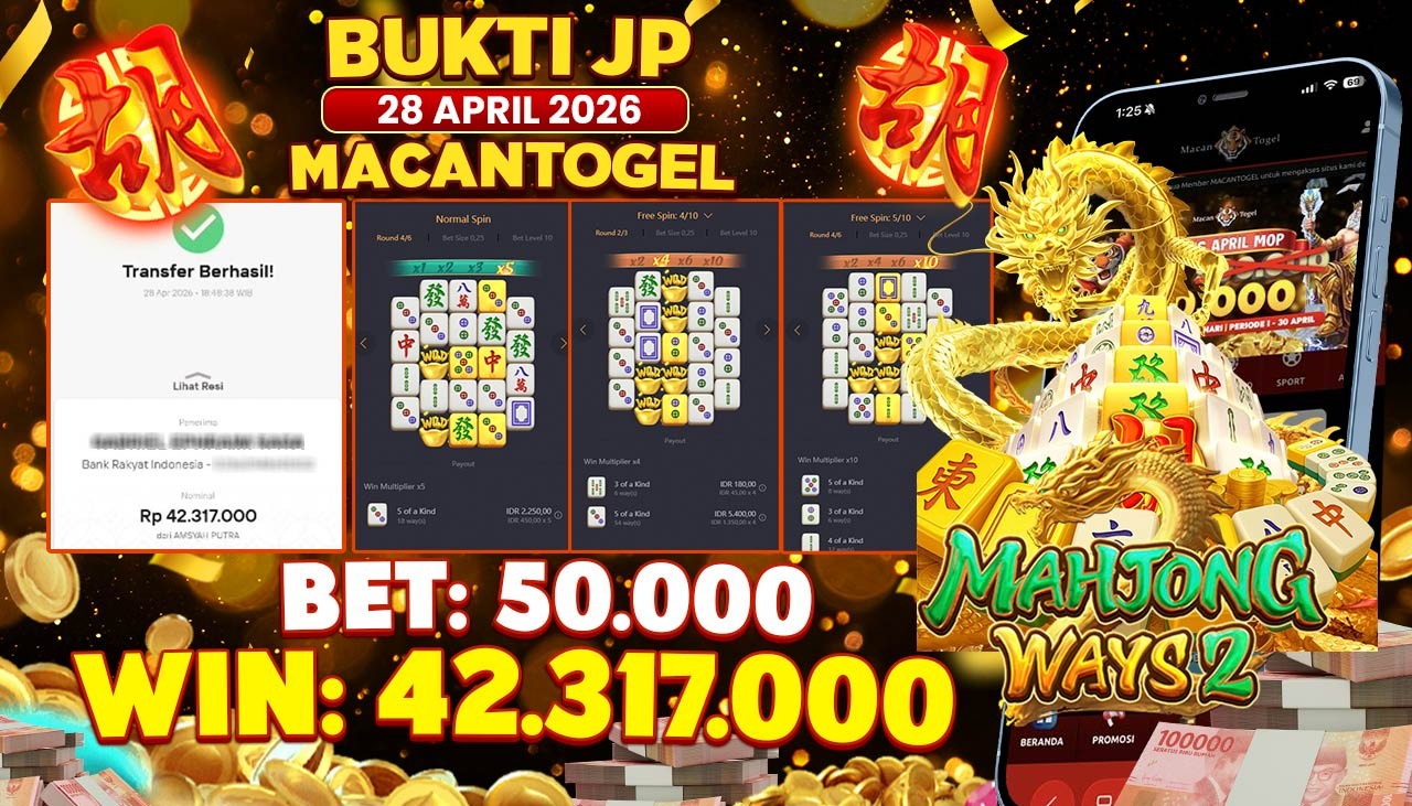 MACANTOGEL JACKPOT PERMAINAN SLOT PG SOFT MAHJONG WAYS 2 Rp.42.317.000,- LUNAS